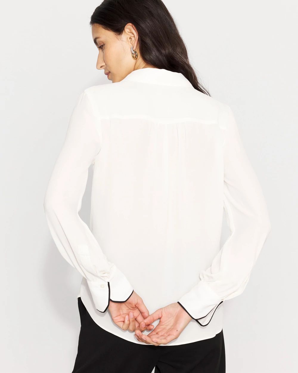 Petite Long Sleeve Soft Shirt with Piping