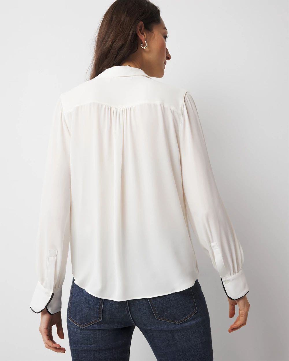 Petite Long Sleeve Soft Shirt with Piping
