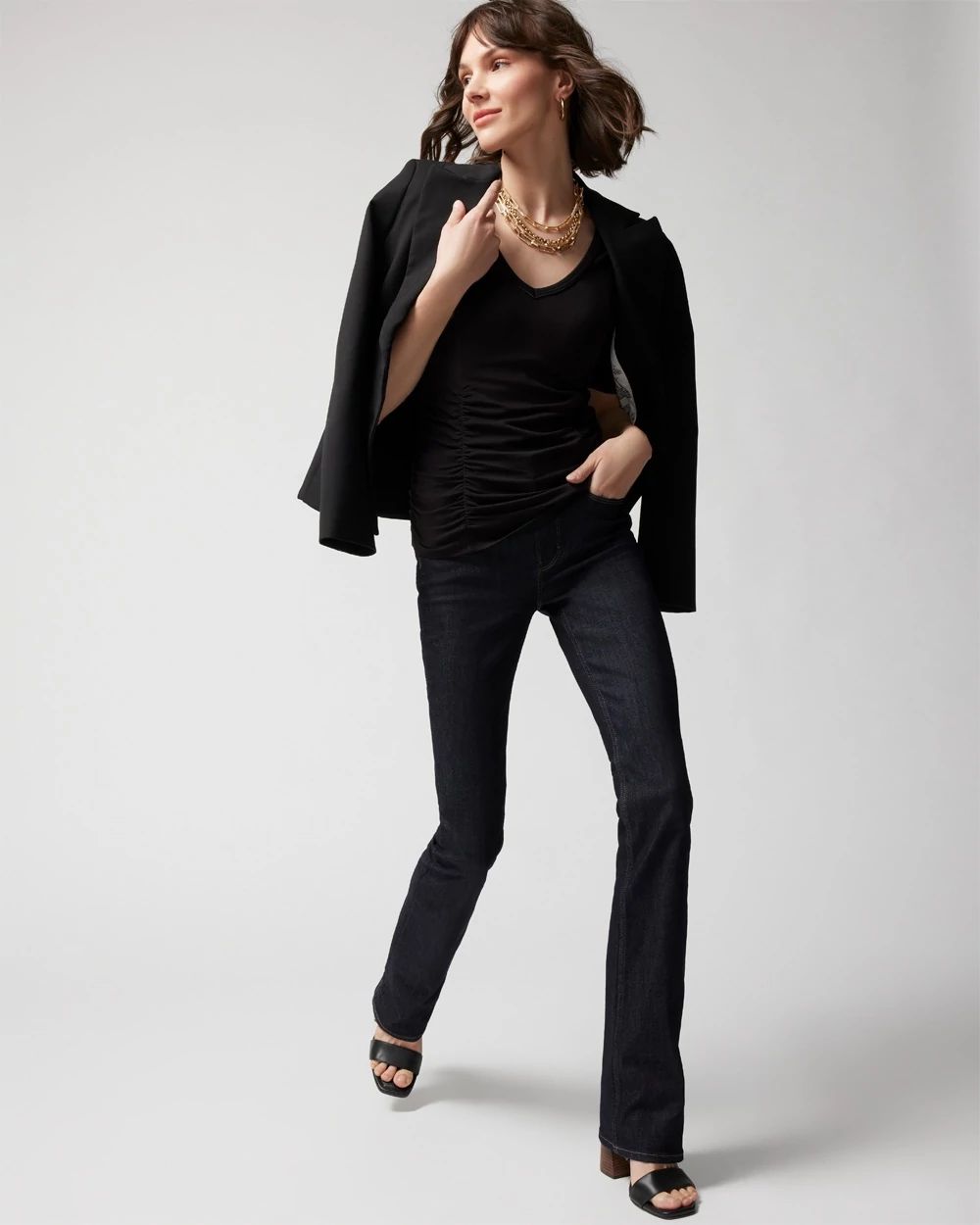 Shirred V-Neck Tee