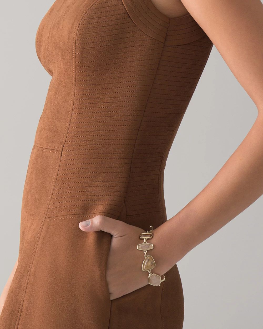 Sleeveless Faux Suede Trapunto Dress | White House Black Market
