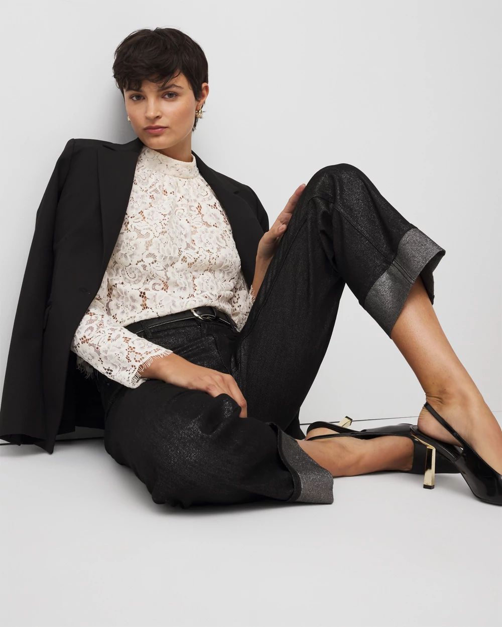 Lurex Mid Rise Straight Ankle Jean click to view larger image.