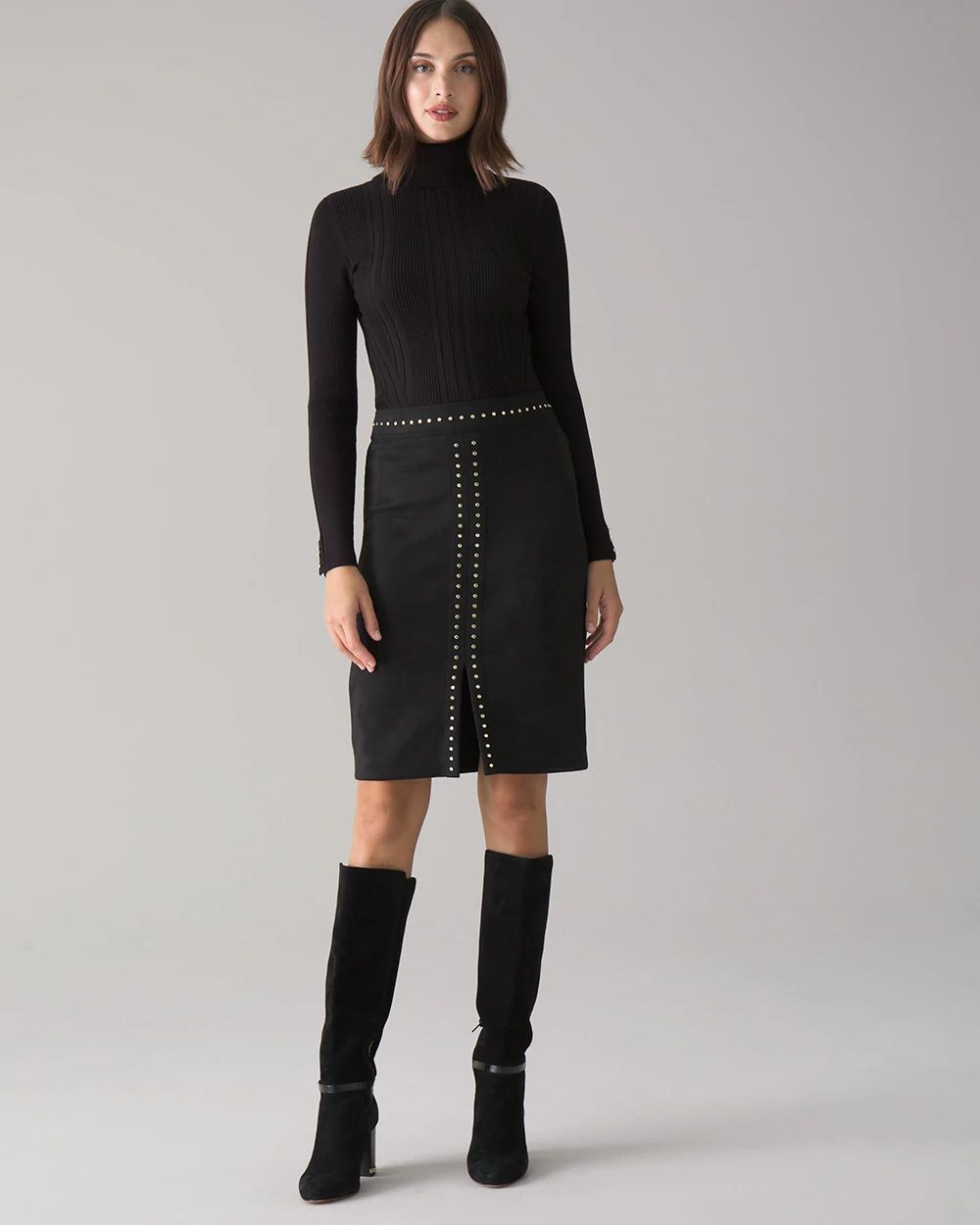 Petite Faux Suede Studded Pencil Skirt
