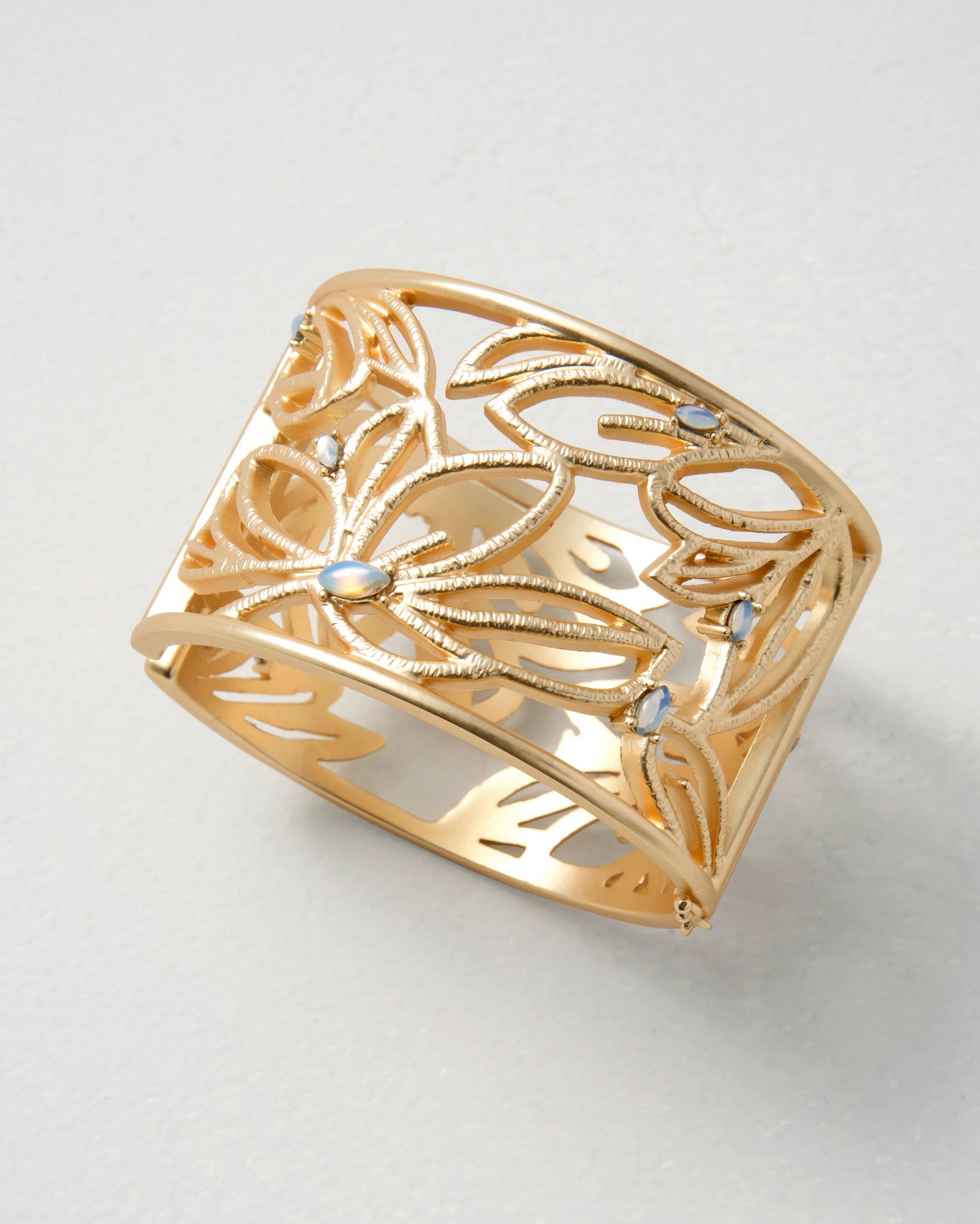 Goldtone Filigree Faux Moonstone Cuff Bracelet