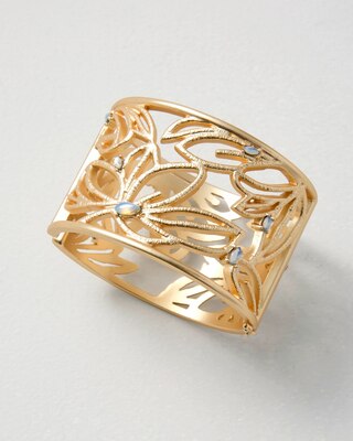 Goldtone Filigree Faux Moonstone Cuff Bracelet