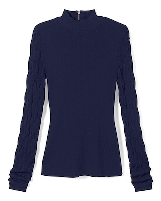 Petite Mock Neck Pointelle Sleeve Sweater click to view larger image.