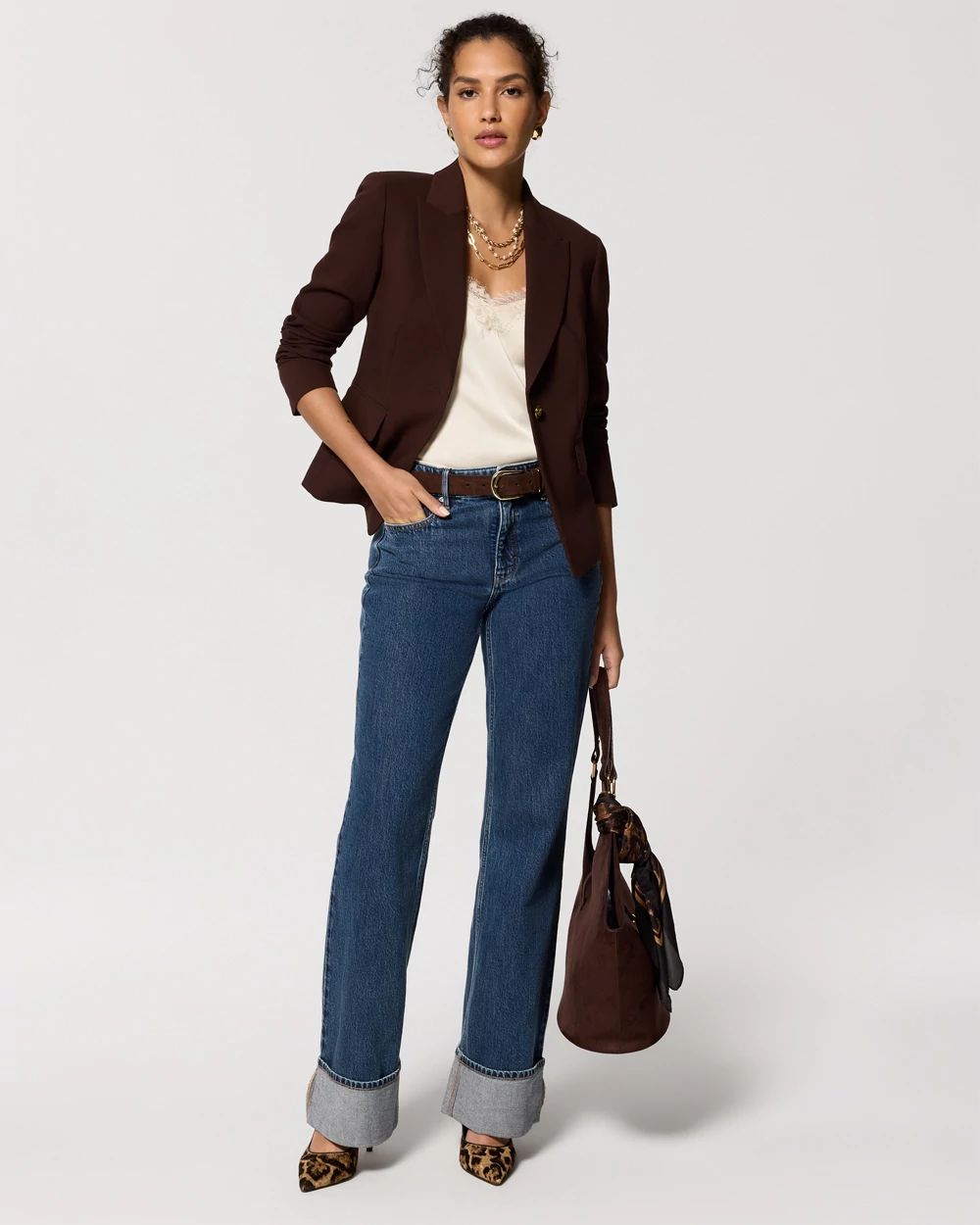 Luxe Stretch Cropped One-Button Blazer click to view larger image.