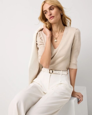 Ruched Sleeve V-neck Pullover click to view larger image.