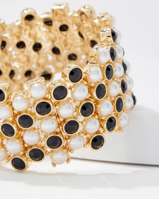 Black Crystal Pearl Stretch Bracelet