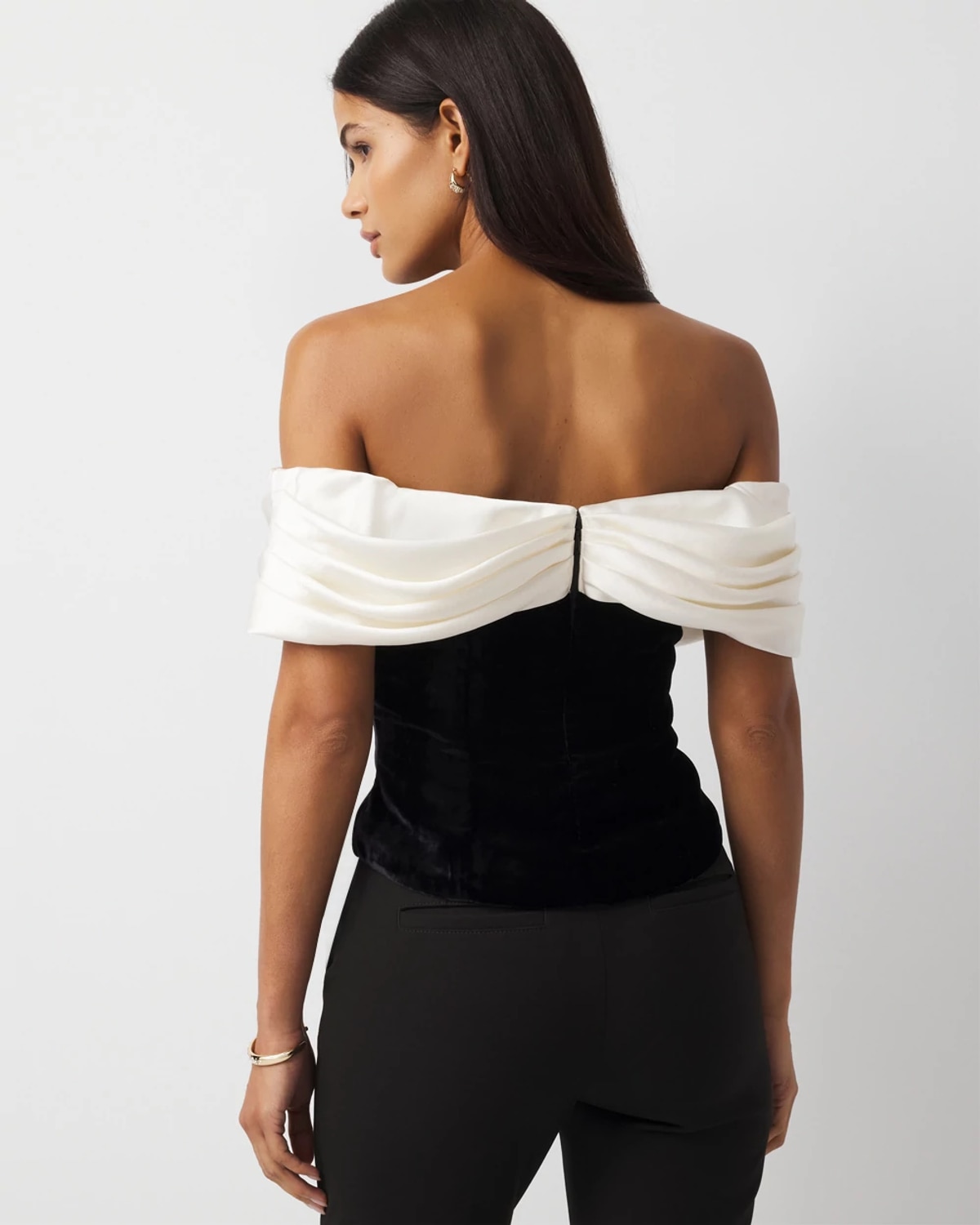 White House Black Market Petite Satin + Velvet Bustier Top In Black