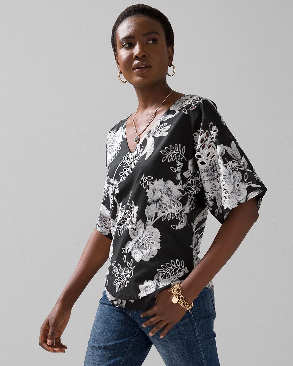 Embroidered Kimono-Style Top