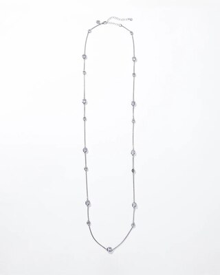 Silver Clear Branded Long Necklace