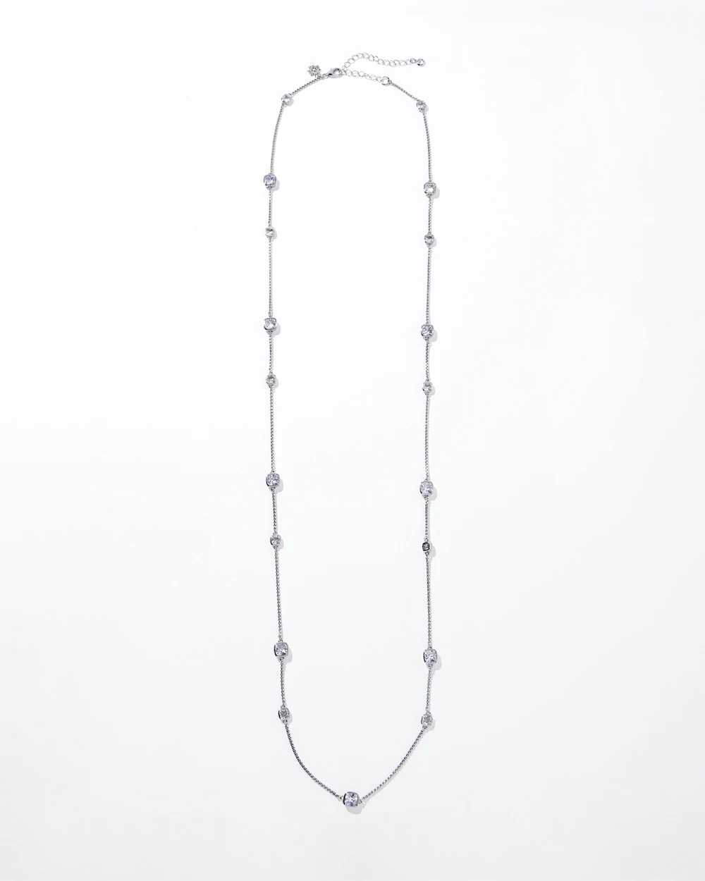 Silver Clear Branded Long Necklace click to view larger image.