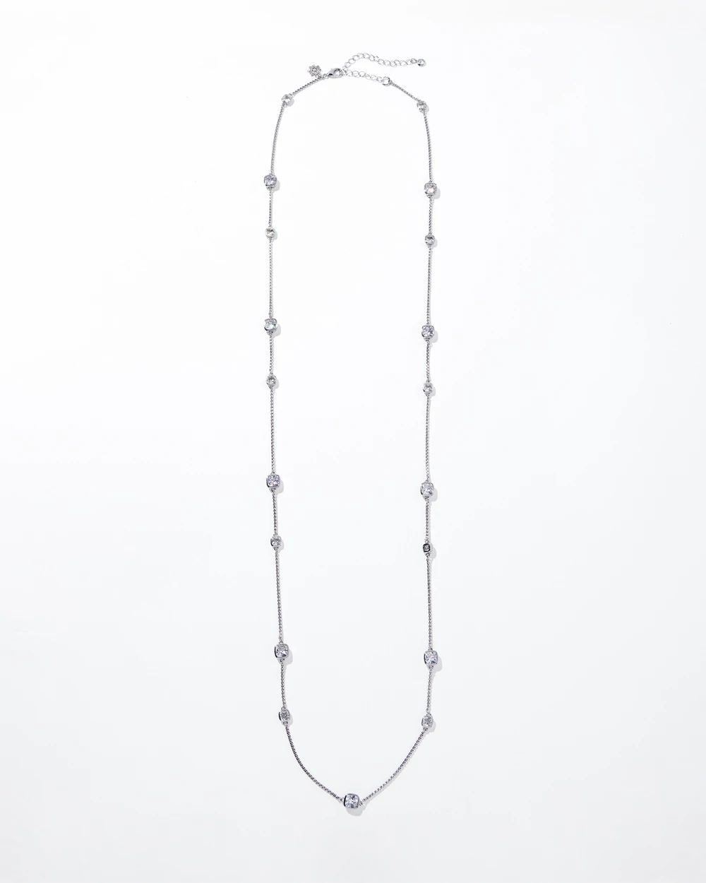 Silver Clear Branded Long Necklace click to view larger image.