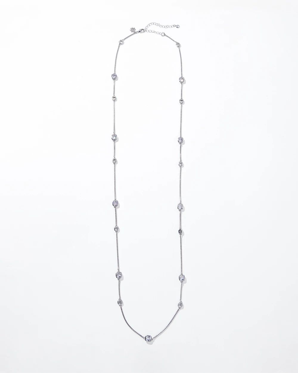 Silver Clear Branded Long Necklace