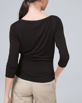 ¾ Sleeve Shirred-Side Knit Tee