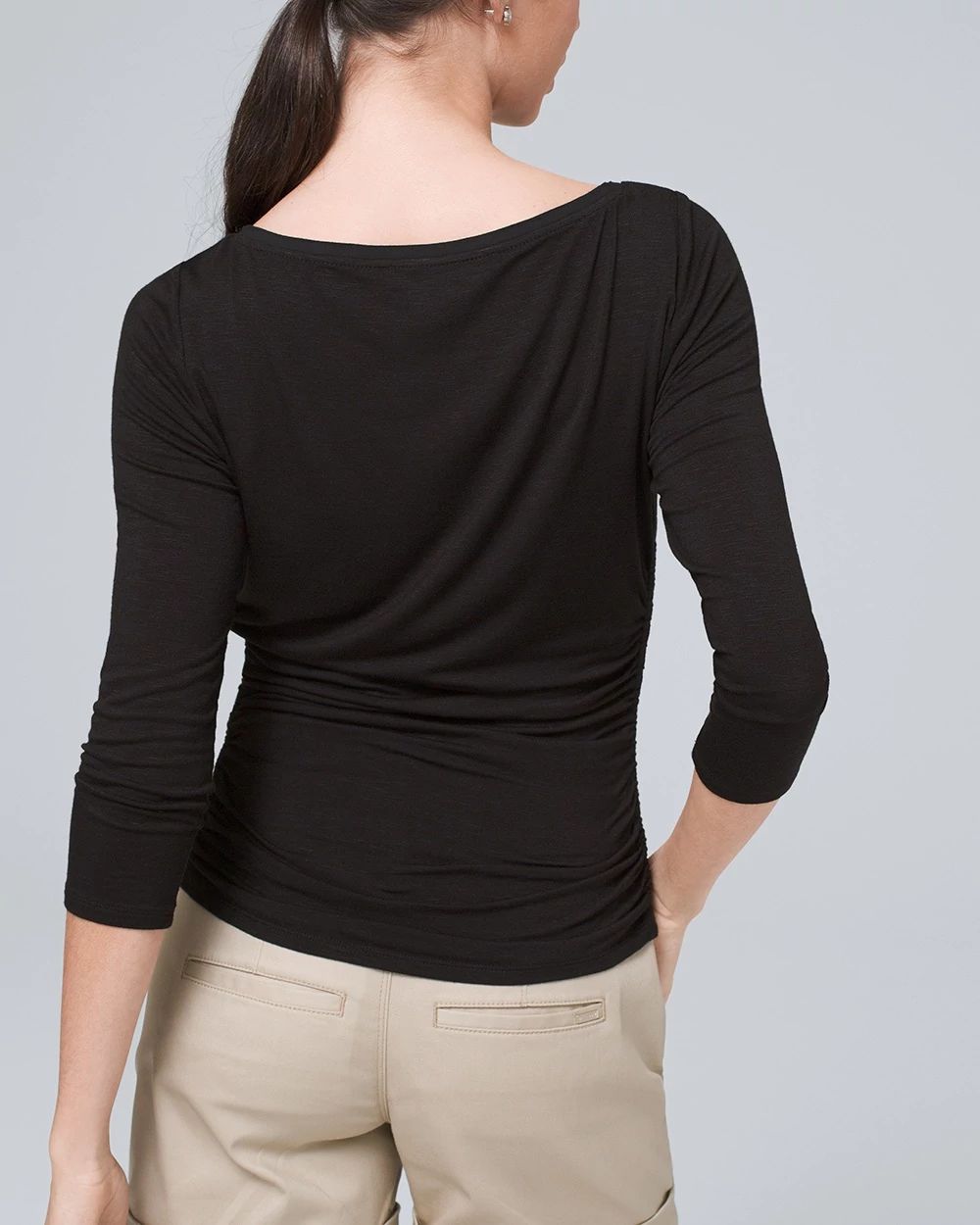 ¾ Sleeve Shirred-Side Knit Tee