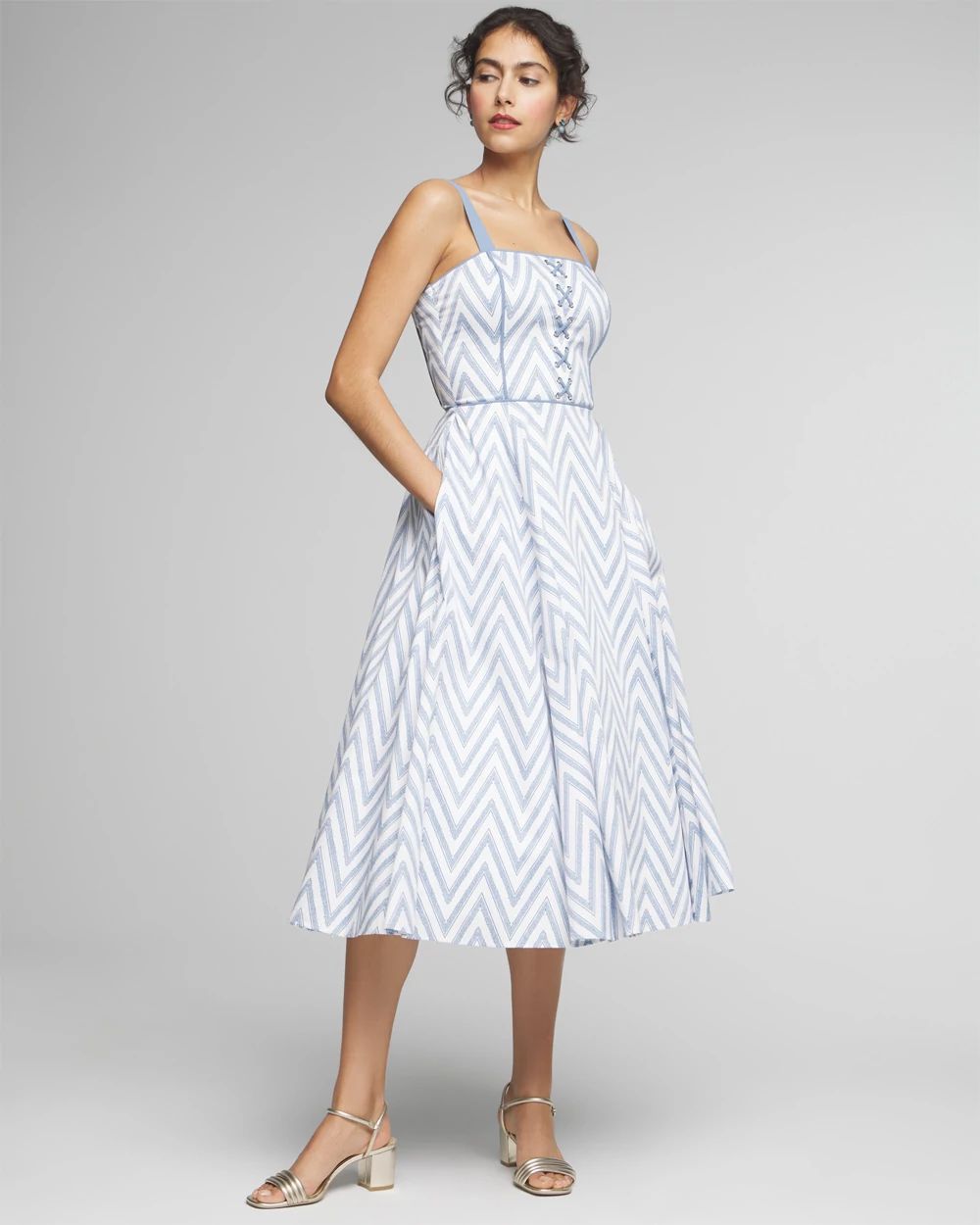 Petite Sleeveless Corset Front Fit & Flare Midi Dress