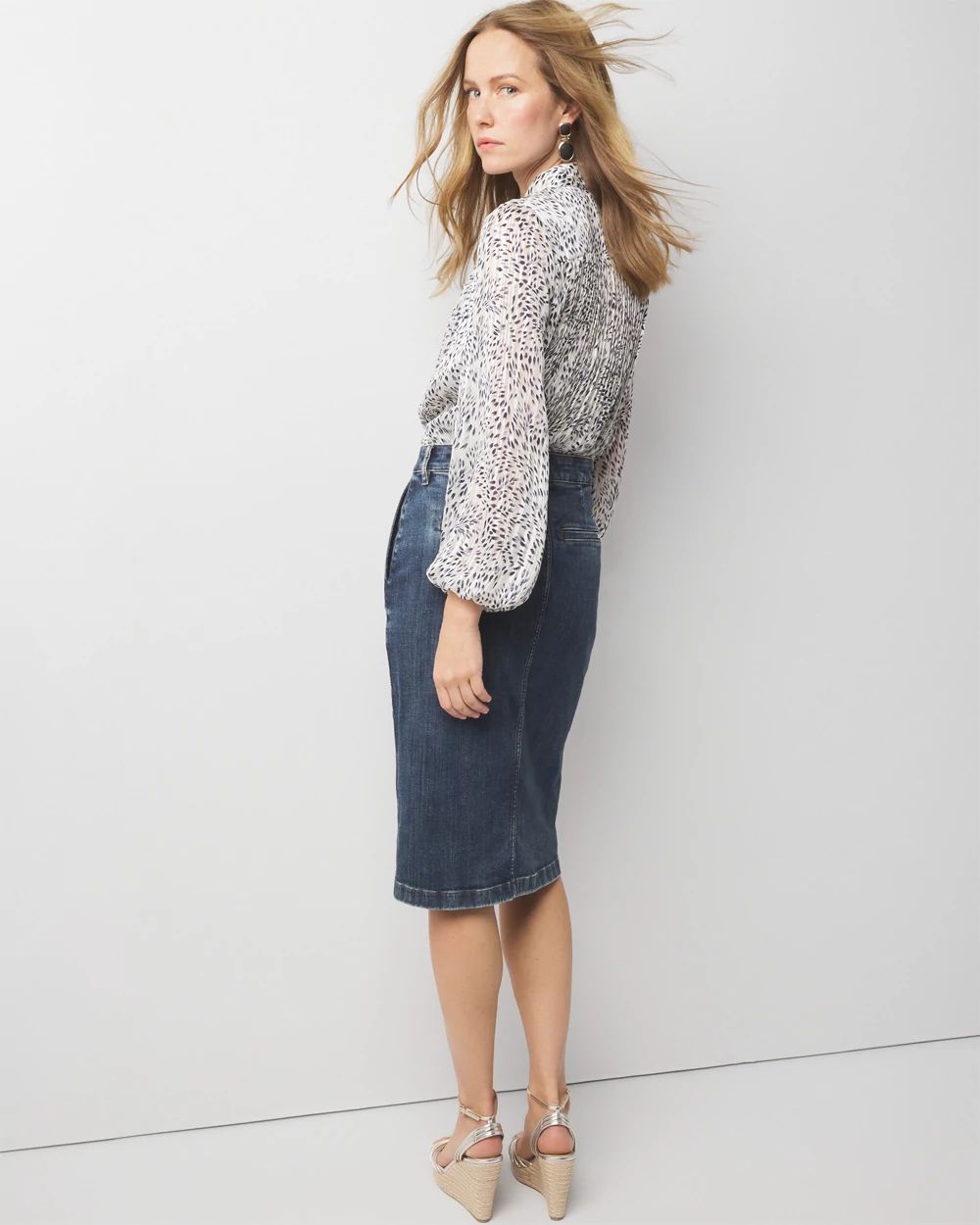 Knee-Length Denim Pencil Skirt