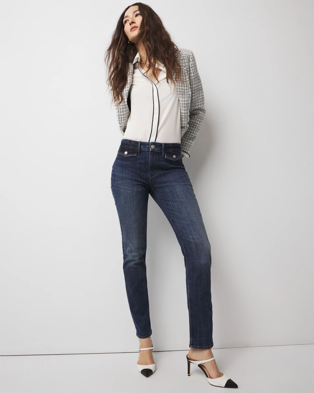 High-Rise Tab Pocket Slim Jeans