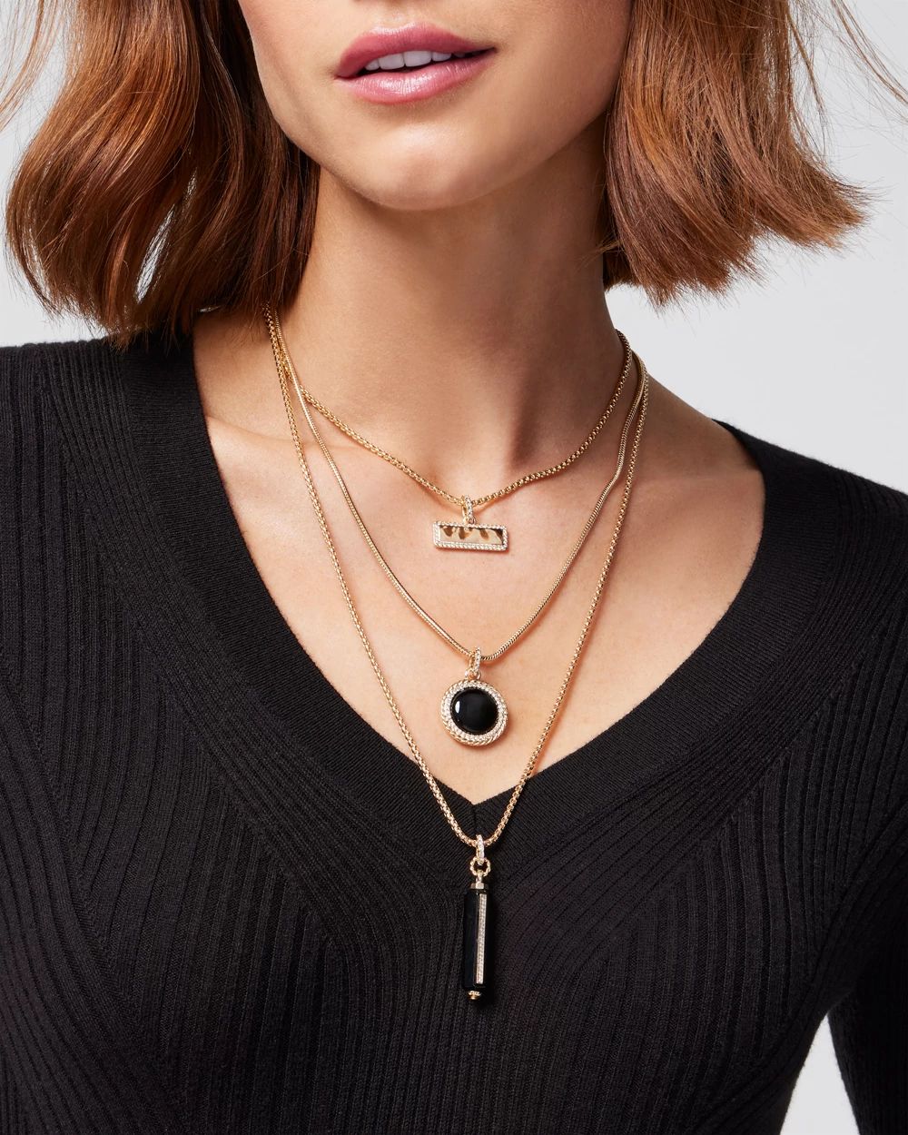 Multi Black Glass Pendant Necklace