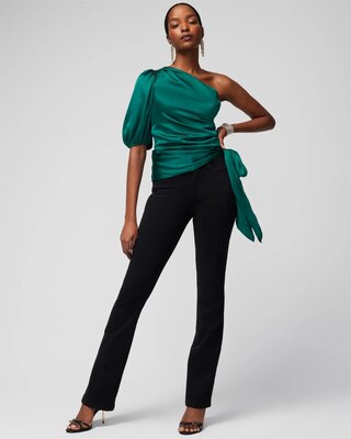 One Shoulder Satin Tie Blouse