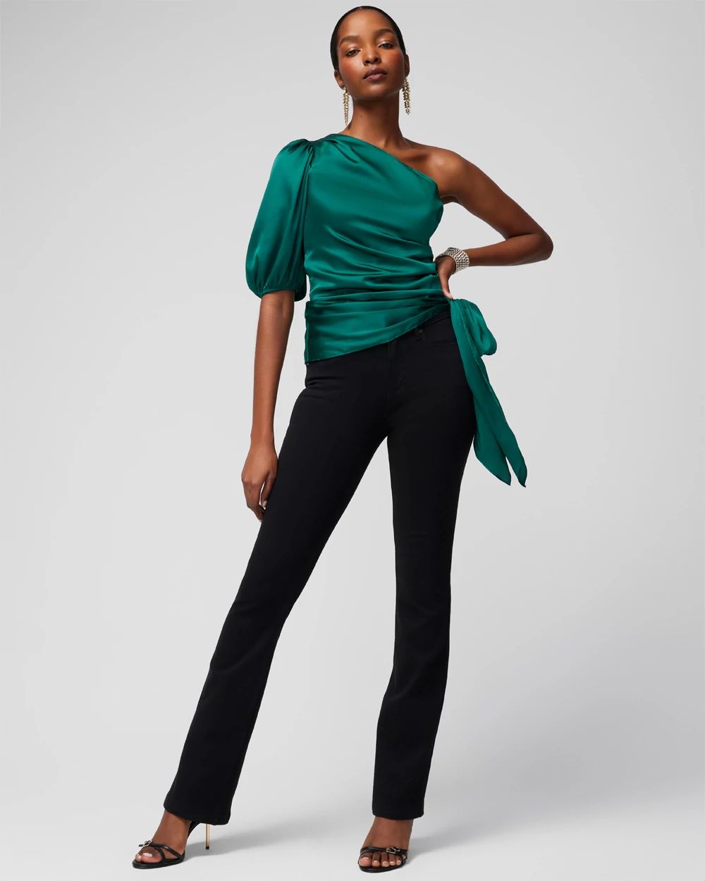One Shoulder Satin Tie Blouse