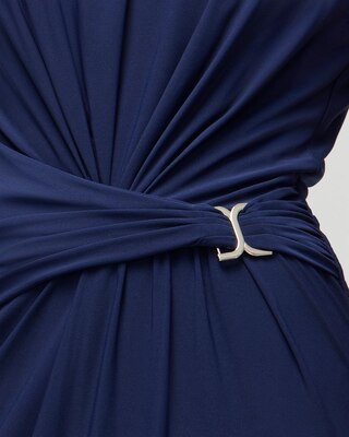 Sleeveless Draped Metal Detail Matte Jersey Dress