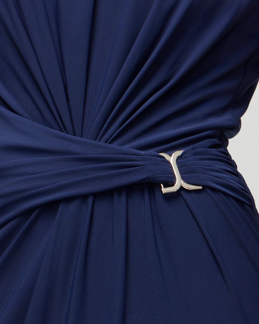 Sleeveless Draped Metal Detail Matte Jersey Dress