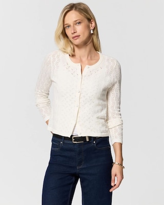 Pointelle Cotton Button-Front Cardigan