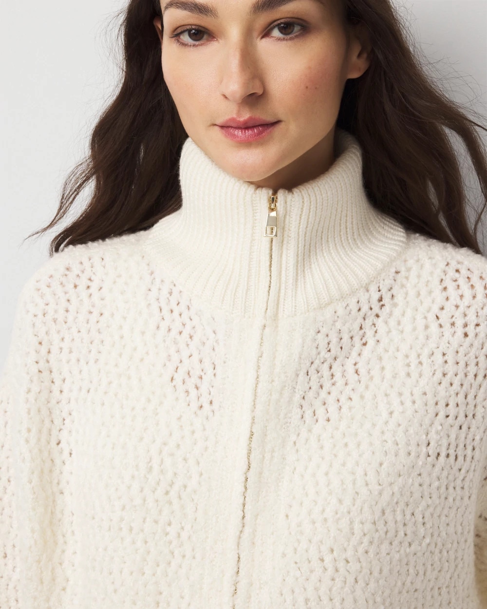 Wool-Blend Zip-Front Cardigan