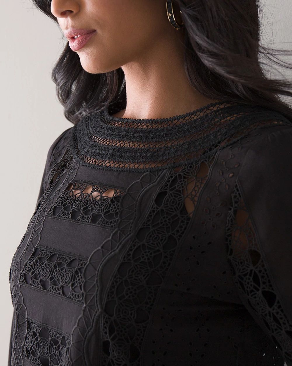Three-Quarter Sleeve All-Over Lace Inset Blouse | White House Black Market