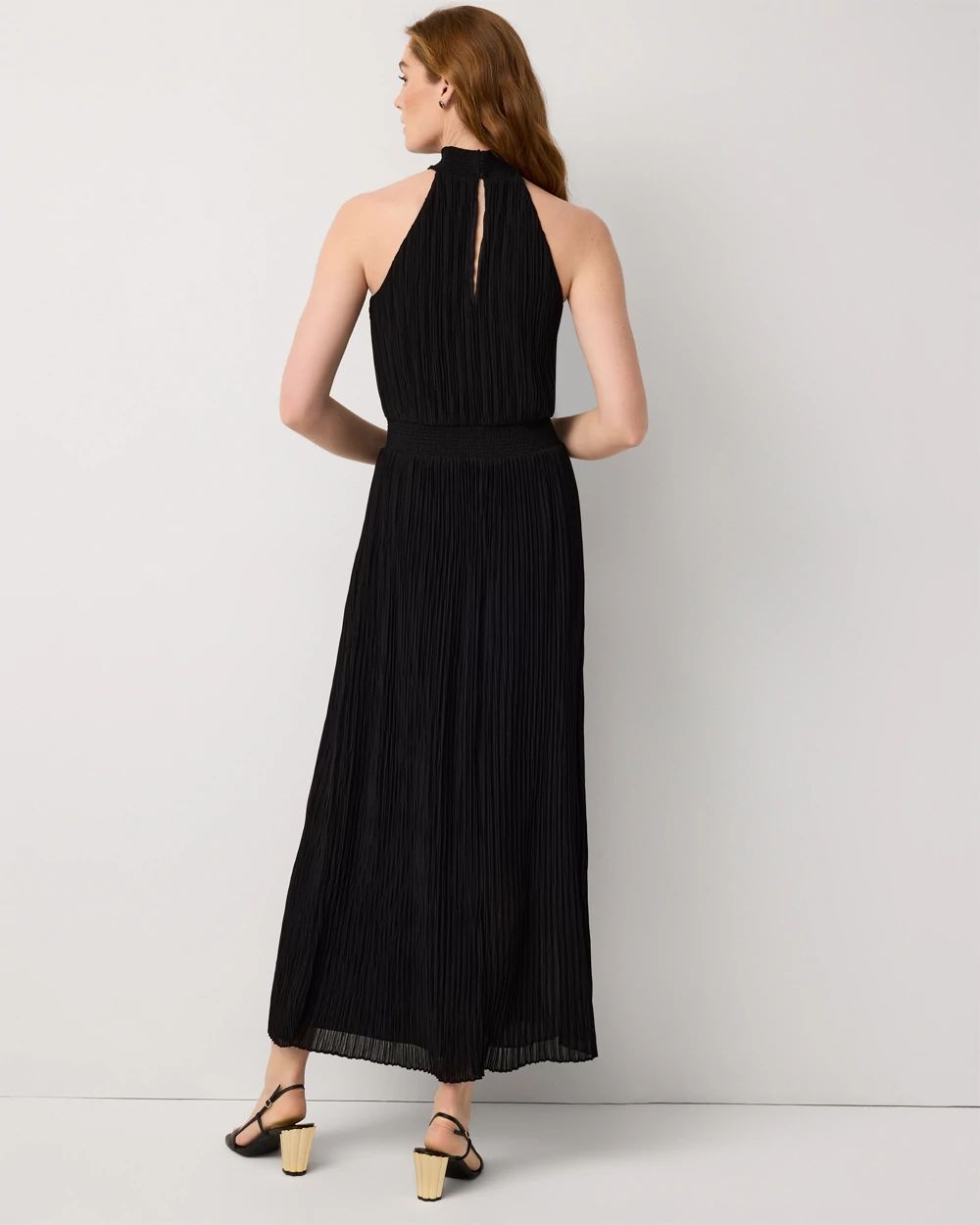 Petite Pleated Halter Maxi Dress
