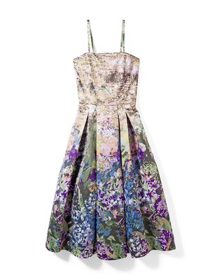 Strapless Watercolor Print Fit & Flare Dress