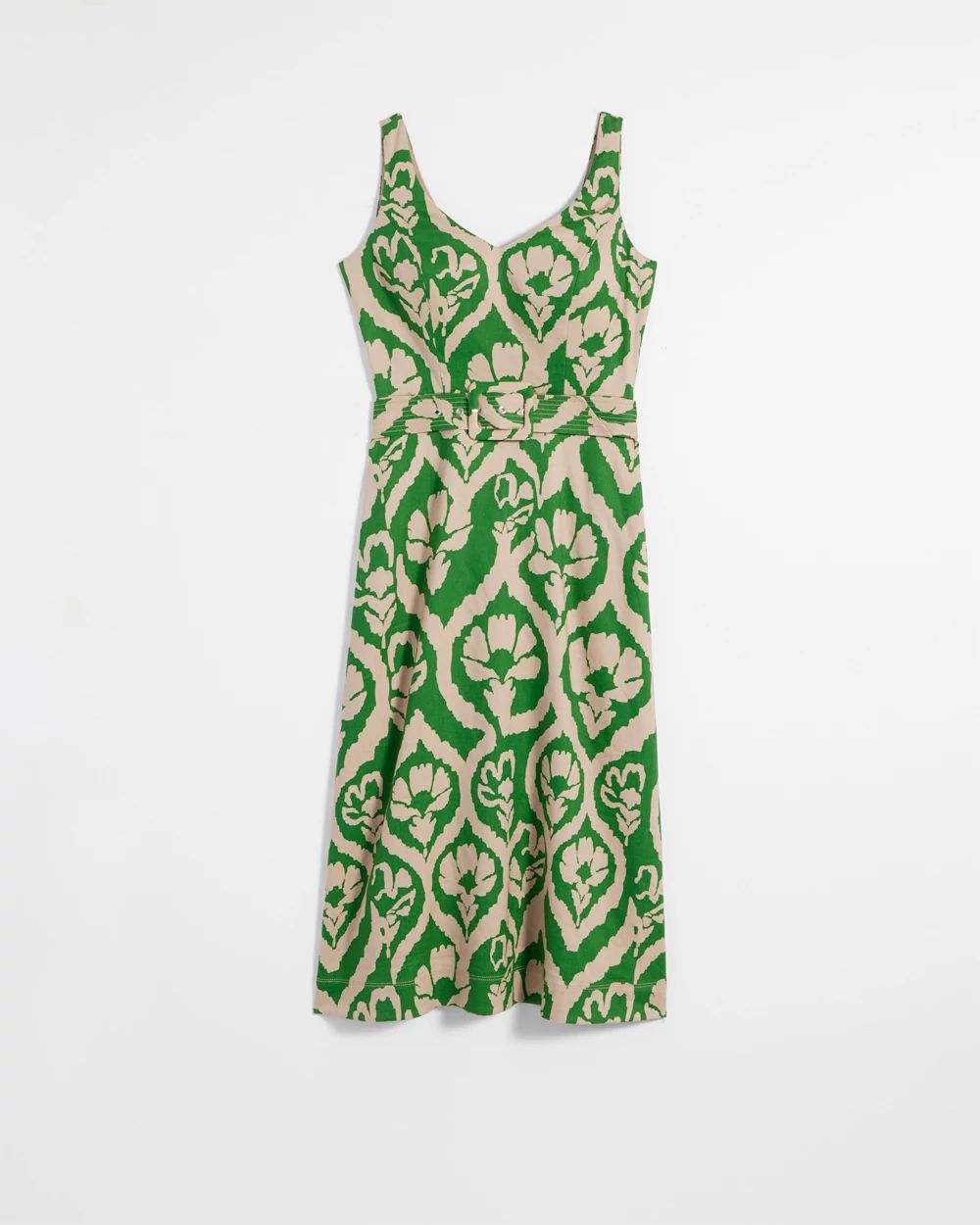 Linen Blend Belted Midi Dress