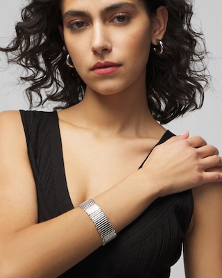 Silver Wavy Clear Crystal Cuff