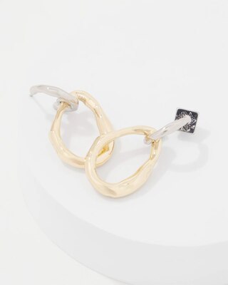 Silver + Gold Sculptural Drop Hoop Earrings