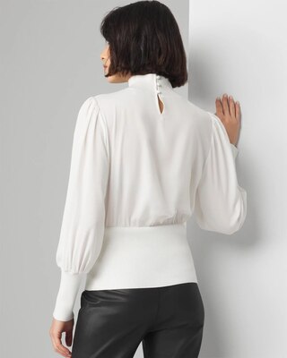 Petite Long Sleeve Smocked Waist Blouse click to view larger image.