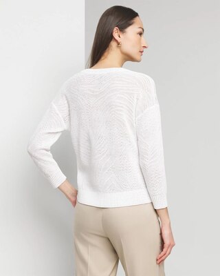 Pointelle Palms V-Neck Sweater