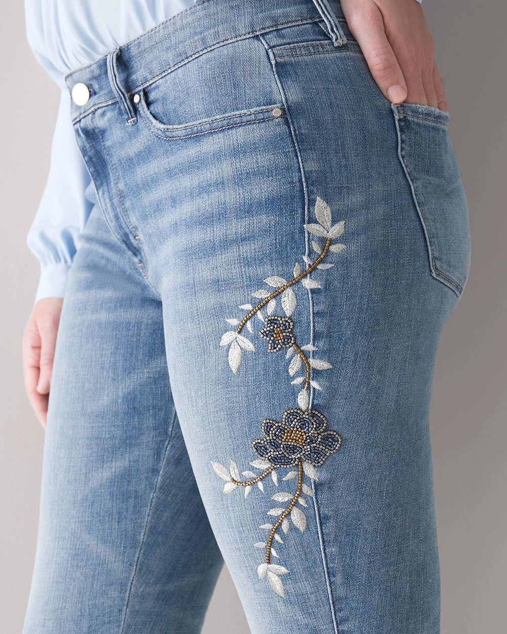 Floral embroidered skinny jeans 2025