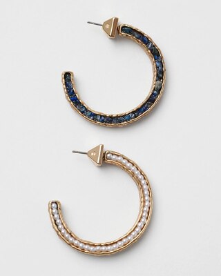 Goldtone and Blue Hoop Earrings