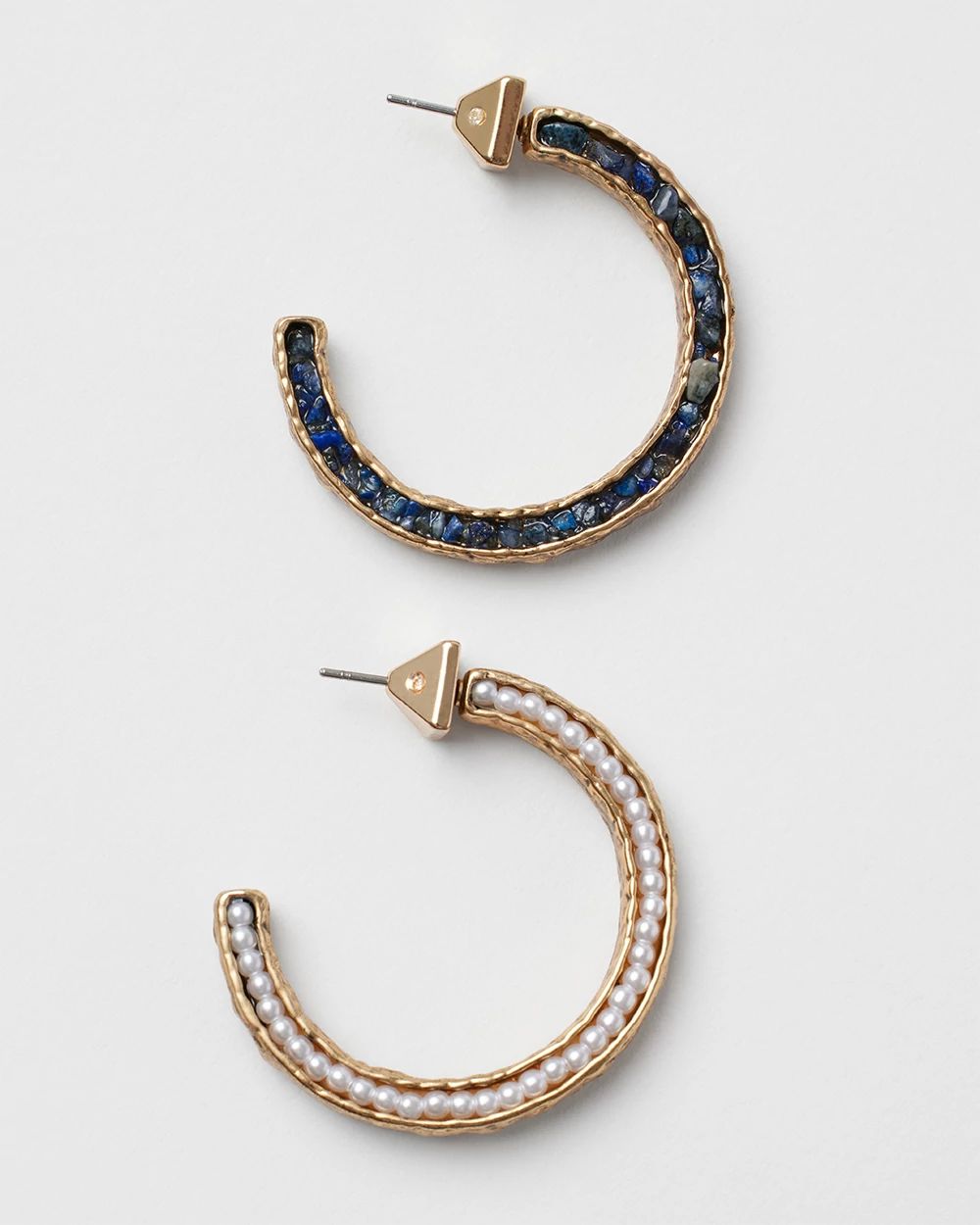 Goldtone and Blue Hoop Earrings