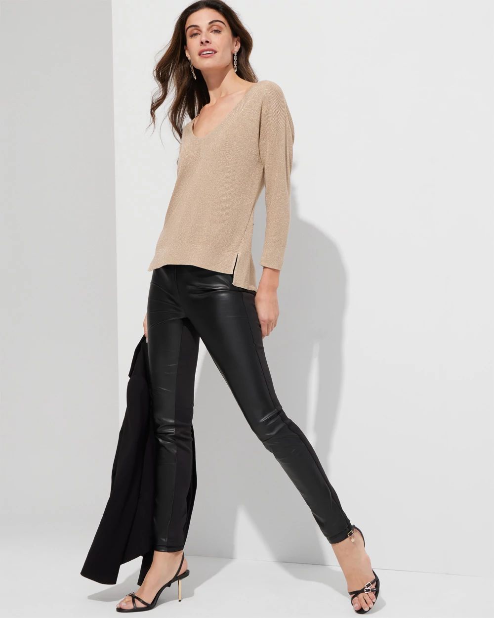 Outlet WHBM Long Sleeve V-Neck Stitch Pullover
