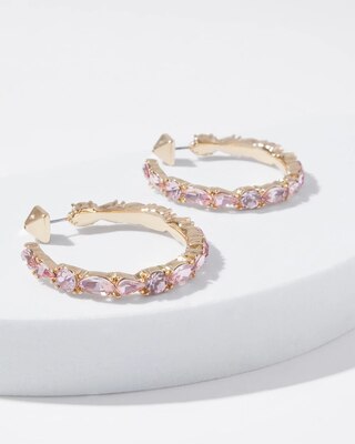 Gold Rose Stone Hoop Earrings