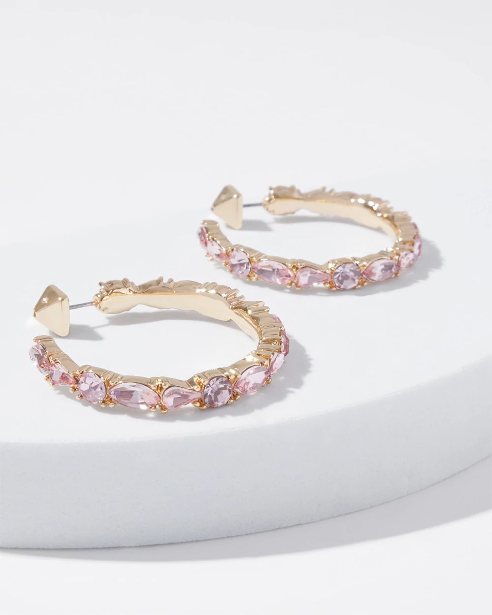 Gold Rose Stone Hoop Earrings