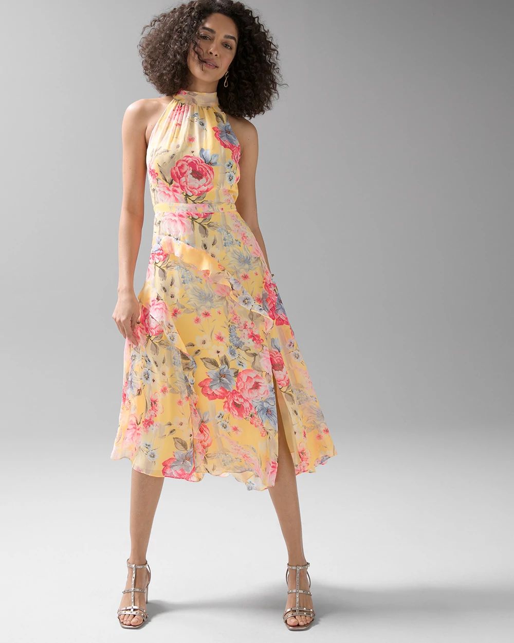 Sleeveless ruffled halter dress top