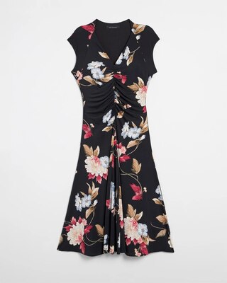 Cap Sleeve Matte Jersey Shirred Midi Dress