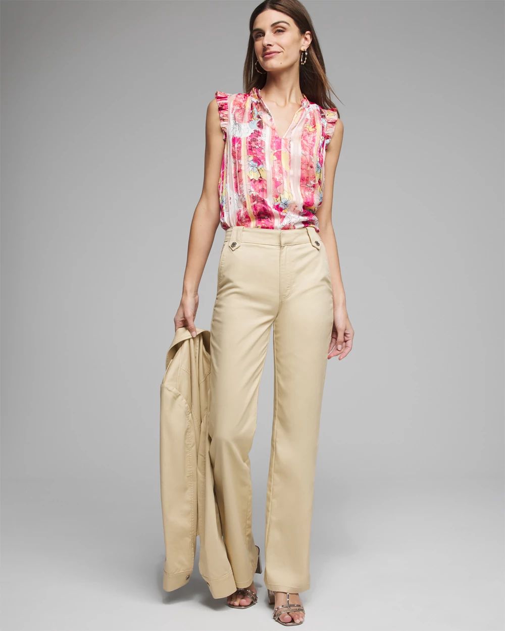 Outlet WHBM Mock Neck Ruffle Sleeve Shell