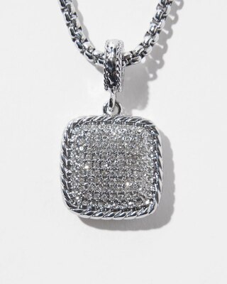 Silver Pave Square Pendant Necklace