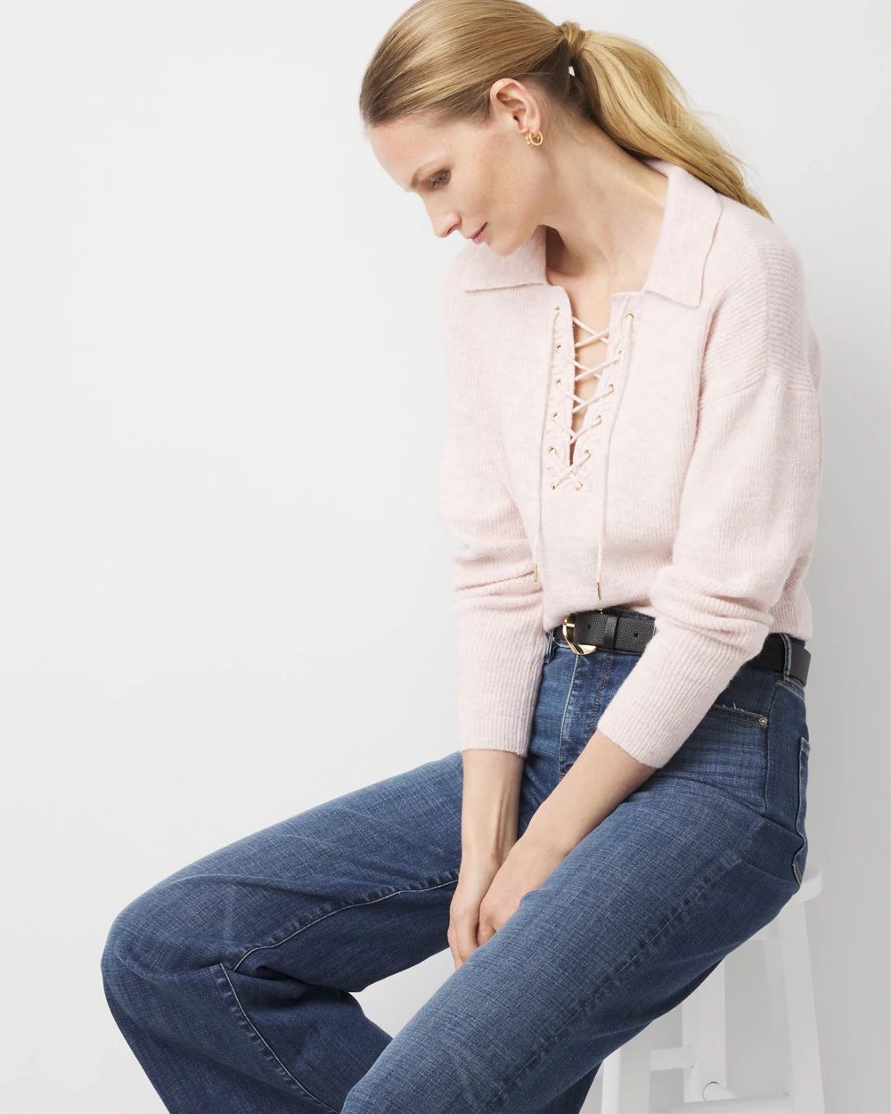 Lace Up Collared Sweater