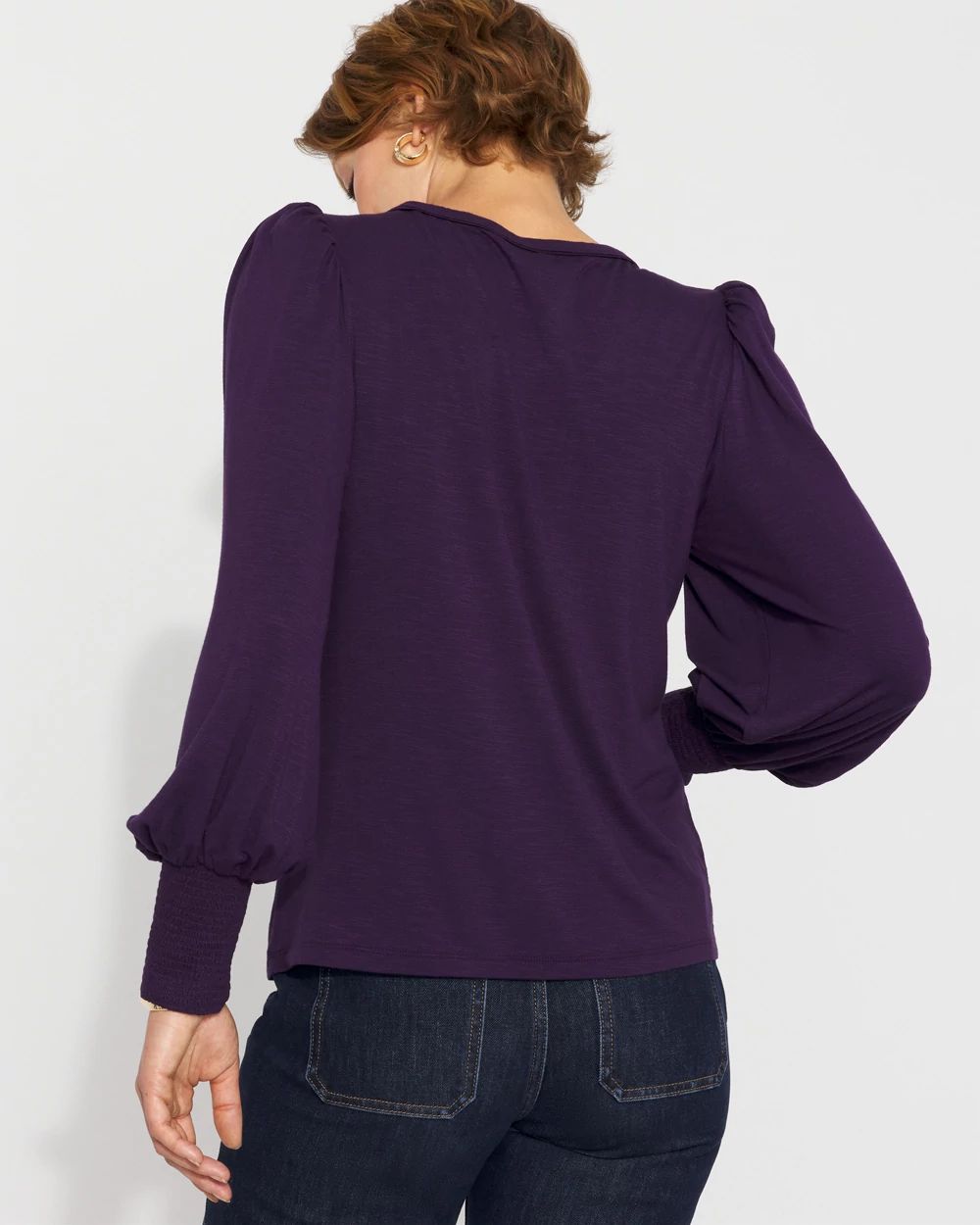 Long Sleeve Tee with Smocked Cuffs click to view larger image.